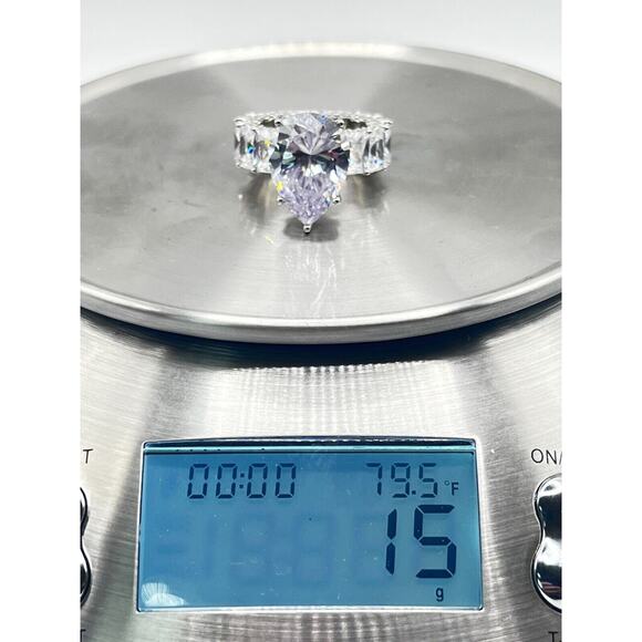 Princess Cut Quartz Diamond Baguette Silver Ring Size 8 15G - Picture 6 of 8